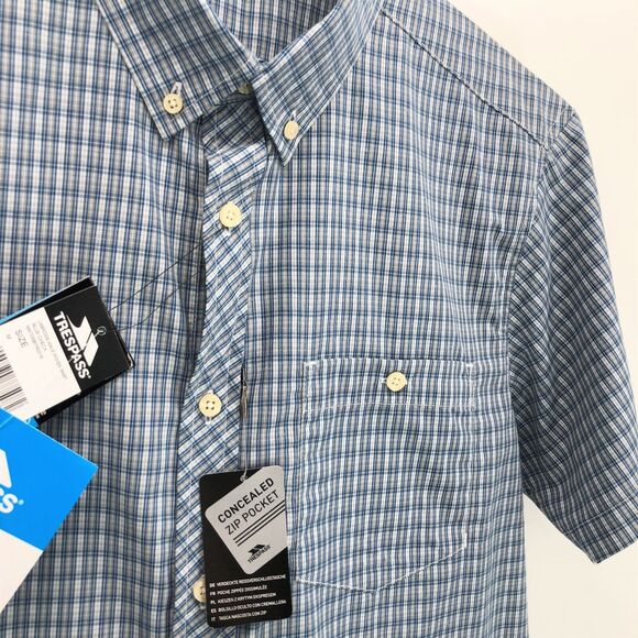 NEW Trespass Button Down Performance Shirt Mens Medium UXBridge Blue Plaid Check - Picture 4 of 6